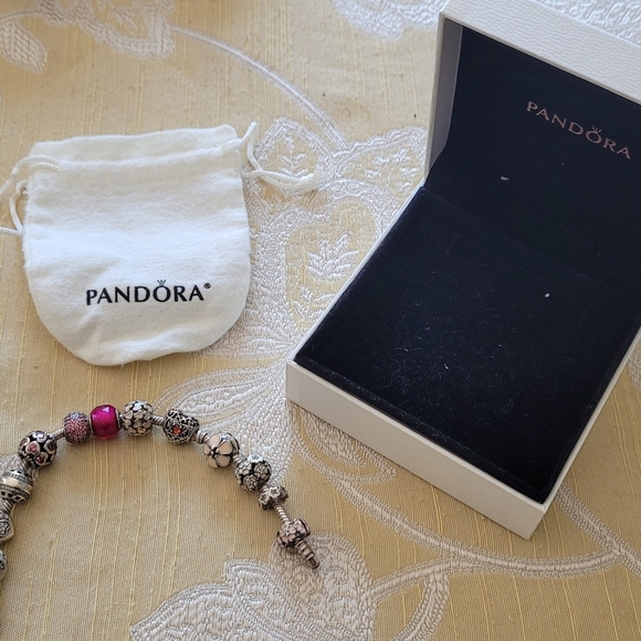 PANDORA Silver Bracelet With 12 Charms - Picture 1 of 2